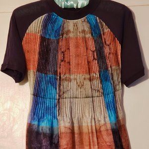 Hand dyed Accordion Pleat Multi-col Top  Sz S-M